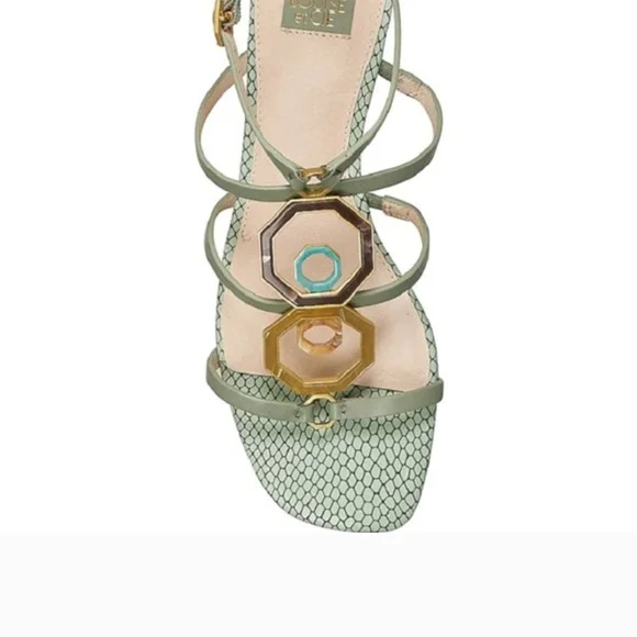 Louise et Cie Mint Green Strappy Sandals with Gold Accents - Picture 3 of 11
